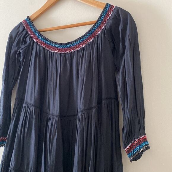 Free People Sunbeams Mini Dress Embroidered Boho Off Shoulder Flowy Black Small - Picture 8 of 14